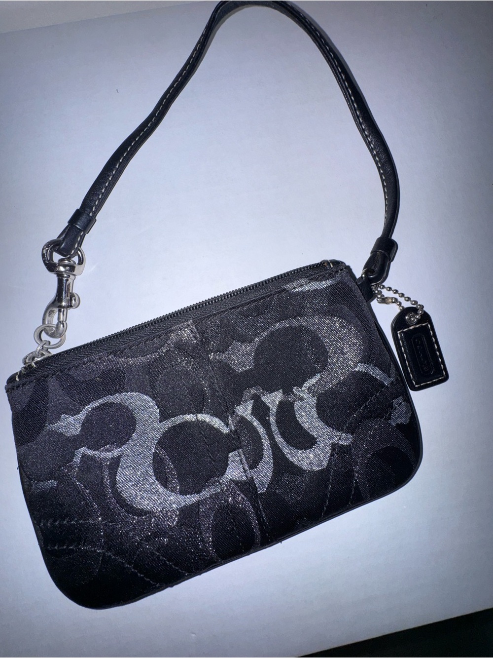 Vintage Coach Optic Black Signature Wristlet with signature Key Coin ID Case - Picture 4 of 5